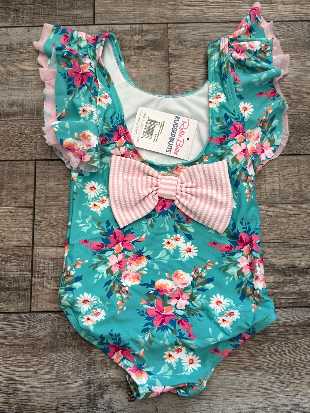 🎀 NWT RuggedButts Floral Ruffle Swimsuit with Pink Bow